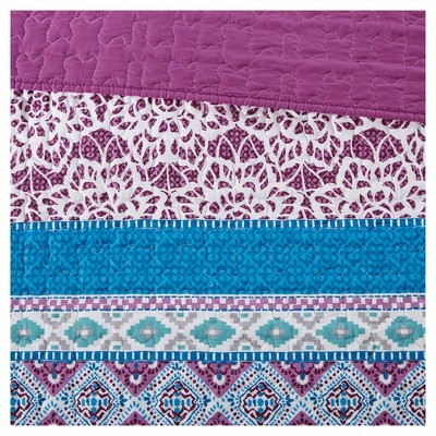 Boho Purple and Turquoise Reversible Microfiber Coverlet Set