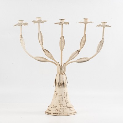 Vintage White Floral Candle Holder, Elegant Metal Candle Holder, Branch Candle Holder, 1pc