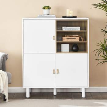 Isabel Modern White Storage Cabinets with 3 Doors and Leather Handle - Maison Boucle