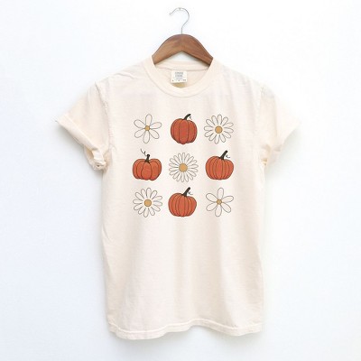 Simply Sage Market Women's Pumpkin Daises Checkered Short Sleeve Garment Dyed Tee
