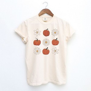 Simply Sage Market Women's Pumpkin Daises Checkered Short Sleeve Garment Dyed Tee - 1 of 2