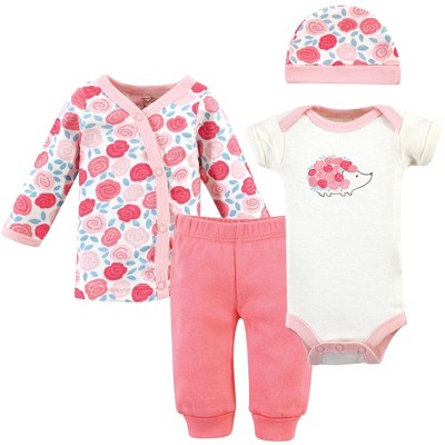 Touched by Nature Baby Girl Organic Cotton Preemie Layette 4pc Set, Rosebud, Preemie