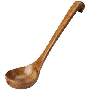 Unique Bargains Natural Grain Home Kitchen Brown Soup Spoon 11" Length 1 Pc - 1 of 4