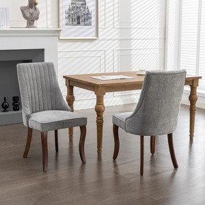 TIRAMISUBEST Rayon Cloth Flocking Linen Dining Chairs Set of 2, Upholstered Accent Chair with Curved Solid Wood Legs - 1 of 4