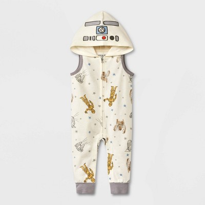 Image of Baby Boys' Star Wars Printed Hooded Romper - Cream 6-9M