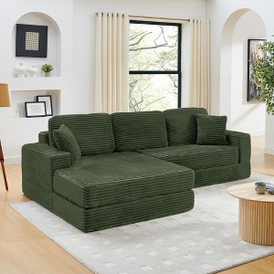 112.6" Modern Corduroy L-Shape Modular Floor Sectional Sofa with Left Arm Chaise Lounge, Convertible into a Queen Bed - 1 of 4
