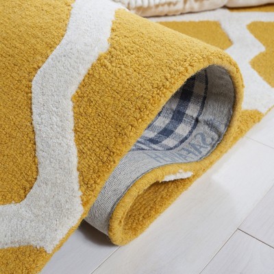 Ivory and Gold 6' x 6' Square Hand-Tufted Wool Area Rug