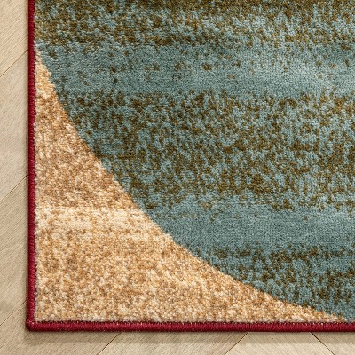 Mid Century Modern Geometric Blue and Red 8' x 10' Area Rug