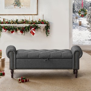 Arceso Storage Bench,50” Queen Linen Tufted Button End of Bed Bench, Upholstered Bedroom Bench,Ottoman Bench for End of Bed Living Room, Entryway - 1 of 4