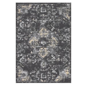 Vintage Distressed Floral Medallion Area Rug for Living Room, Washable Non Slip Retro Accent Throw Carpet for Bedroom - 1 of 4