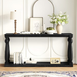 Vintage Wood Grain Console Table with Bottom Shelf and Four Vase Legs, Farmhouse Entryway Table with Storage, Suitable for Entryway, Hallway - 1 of 4