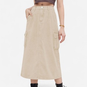 Anna-Kaci Women's Utility Midi Skirt with Side Cargo Pockets Button Waistband and Belt Loops - 1 of 4