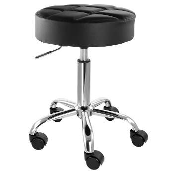Elama Faux Leather Adjustable Backless Rolling Stool in Black with Chrome Base