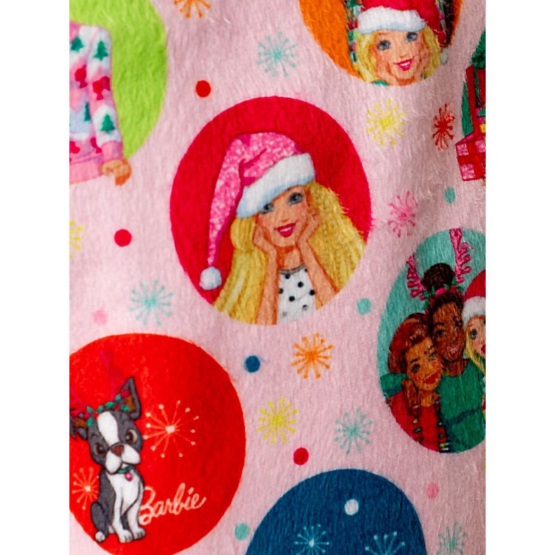 Barbie Girls' Christmas Santa Characters Tis The Season Sleep Pajama Set Pink, 4 of 7