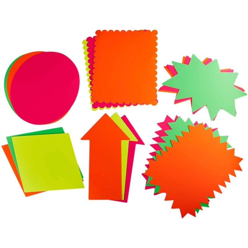 Juvale 18 Piece Neon Poster Board Cutouts, 6 Starburst Shaped Signs for School Projects, Decorating Supplies, Sales, 11 x 14 In, 1 of 9