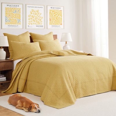 Ochre Twin Cotton Reversible Cross Stitch Bedspread Set