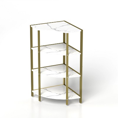 VYNXARIA Compact 4 - Tier Corner Decorative Bookshelf: Stand - Alone Wooden Rack in Brown