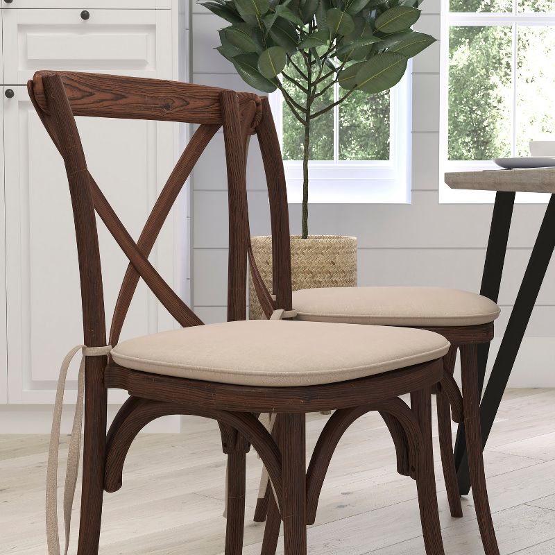 Merrick Lane Stackable Wooden Cross Back Bistro Dining Chair with Cushion, 4 of 8