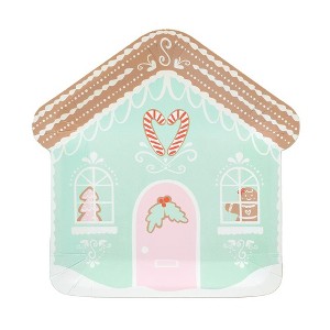 Daydream Society - Baking Spirits Bright Mint Gingerbread House Christmas Large Plates - Pack of 8 Paper Plates - 1 of 3