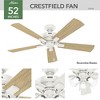 Hunter Fans 52" Crestfield Lighted Ceiling Fan Fresh White with Drifted Oak Blades, Integrated LED, Pull Chain Control - 2 of 4