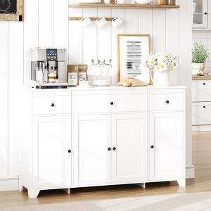 55" Sideboard Buffet Cabinet with Storage, Minimalist Kitchen Storage Cabinet with 3 Drawers & 4 Doors, Coffee Bar with Adjustable Shelf - 1 of 4