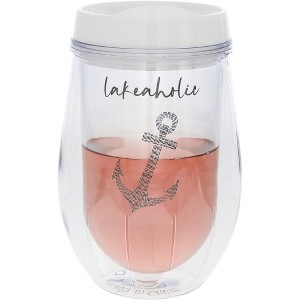 Pavilion Gift Company - Lakeaholic - 12 oz Acrylic Stemless Wine Glass with Lid - Drinkware - 1 of 4