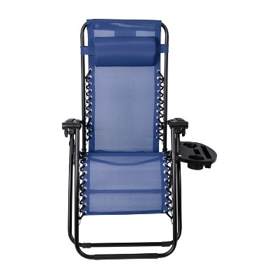 Navy Folding Mesh Zero Gravity Chair Set with Pillow and Tray