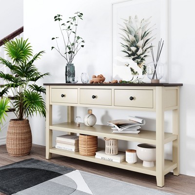 Console Table with Drawers and Open Shelves for Living Room or Hallway