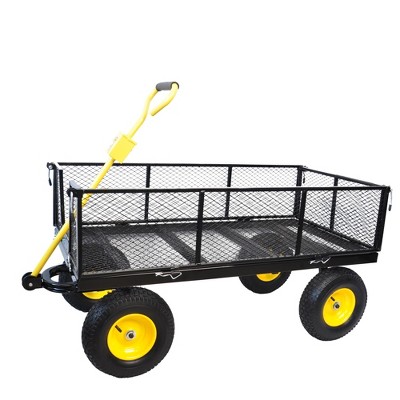 SEVOBAL Utility Storage Cart Big Wagon Cart Garden Cart Trucks Convenient For Transporting Firewood, Black And Yellow, 55.00"*24.40"*44.50"