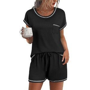 Ekouaer Womens Pajama Sets 2 Piece Soft Short Sleeve Top and Shorts Sleepwear Round Neck Pjs Lounge Set with Pockets - 1 of 4