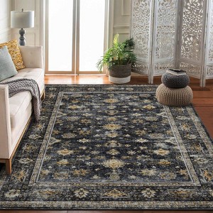 Area Rug Indoor Vintage Living Room Carpet Washable Distressed Rug Floral Bedroom Rug Retro Accent Throw Rug Office Dining Room Nursery - 1 of 4