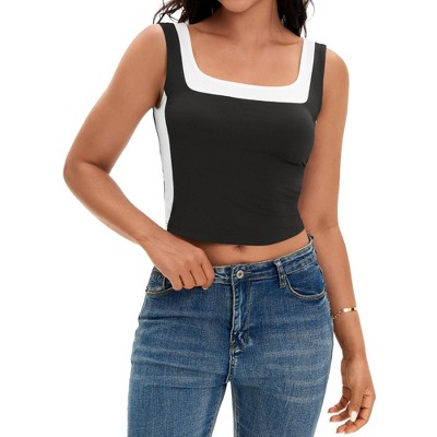 ATHLECHIC Women's Color Block Sleeveless Square Neck Crop Sport Tank Tops