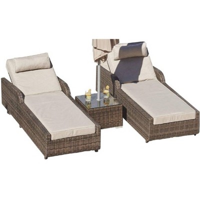 Hathaway 3pc Patio Chaise Lounge Set - Direct Wicker