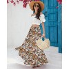 Women's Chiffon Boho Maxi Skirt - High Waist Tiered Pleated Floral A-Line Long Skirt Coffee Floral - 4 of 4
