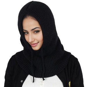 Anna-Kaci Solid Hooded Scarf Hat Winter Balaclava Knit Skull Cap Beanie Hat Neck Gaiters - 1 of 4