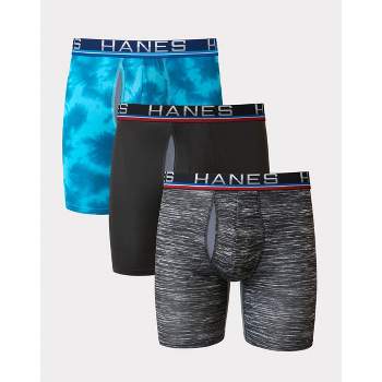 Hanes Premium Men's Xtemp Total Support Pouch Anti Chafing 3pk Long Leg Boxer Briefs - Blue/Gray/Black XL