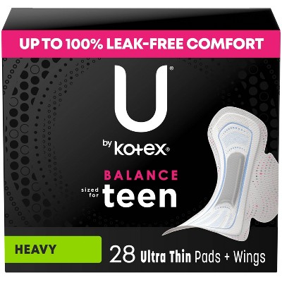 U by Kotex Balance Sized for Teens Ultra-Thin Pads with Wings - Extra Absorbency - Unscented - 28ct