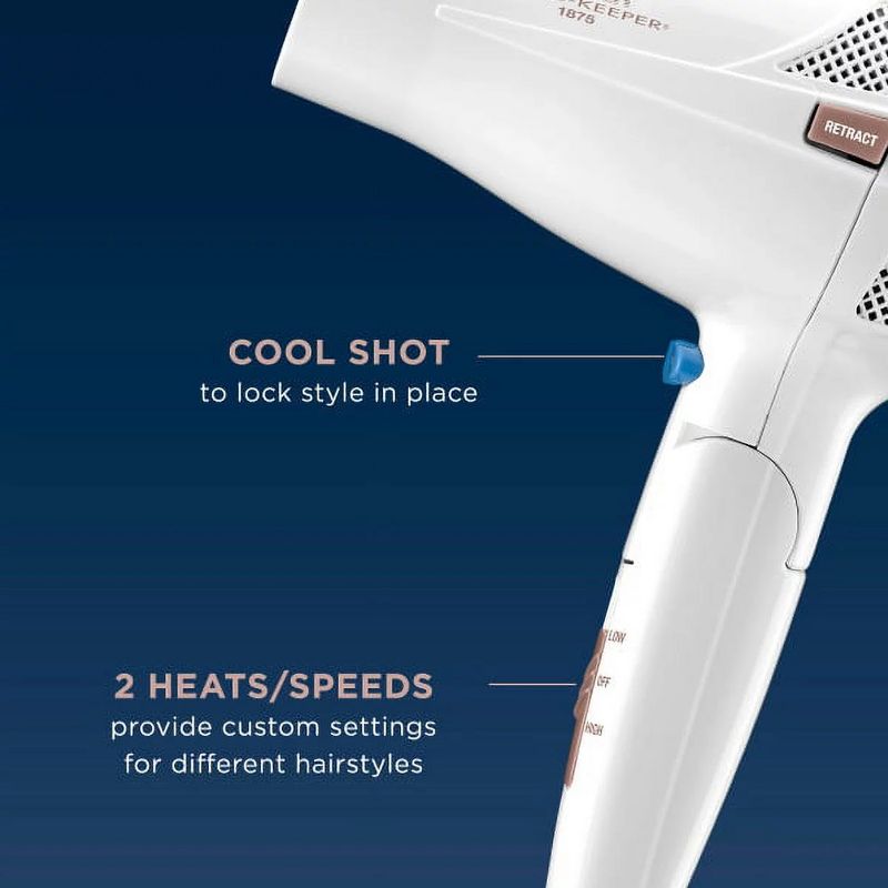 Conair Double Ceramic 2 Speed 1875 Watt Compact Hair Dryer in White and Rose Gold, 4 of 8