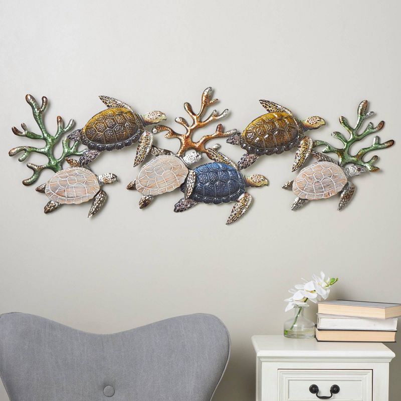 Olivia &#38; May 18&#34;x49&#34; Metal Turtle Hammered Wall Decor with Wood Accents Bronze, 2 of 8