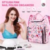 Saviland Rolling Nail Salon Backpack - 3-Tier Storage with 40+ Polish Compartments & Tool Layers, Pink Abstract Print Case - 2 of 4