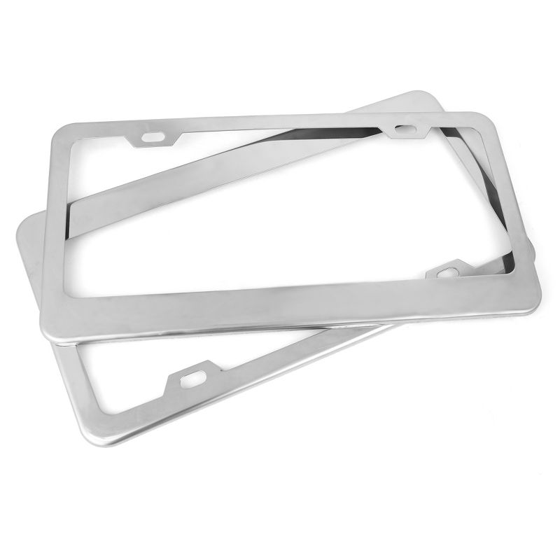 Unique Bargains 2Pcs Stainless Steel Car License Plate Frame w Screw Caps 2 Hole - Silver Tone, 3 of 9