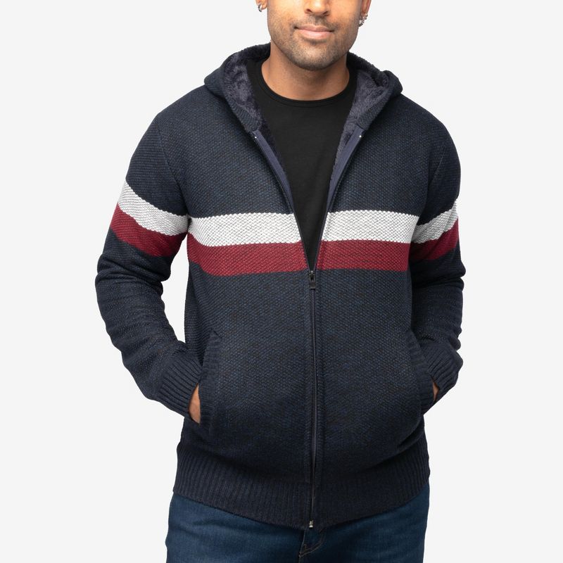 X RAY Full Zip Hooded Sweater With Stripes & Faux Shearling Lining, 3 of 7