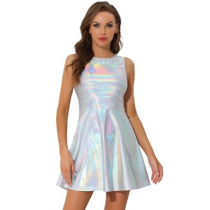 INSPIRE CHIC Women's Christmas Metallic Sleeveless High Waist Party Holographic Dress - 1 of 4