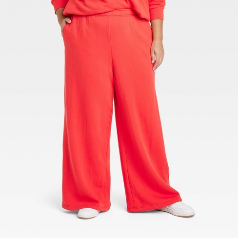Women Plus Size Sweatpants Wide Leg Pants (Color:Red Size:XXL