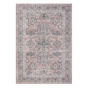 5 x 7 ft Polyester Pink Rectangular Hallway Bathroom Entryway Kitchen Office Foldable Geometric Traditional Washable Area Rug - 1 of 4