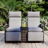 ELJGET Patio Recliner Loveseat Chair Set with Adjustable Backrest and Built-in Storage Table, Brown Cushions - 3 of 4