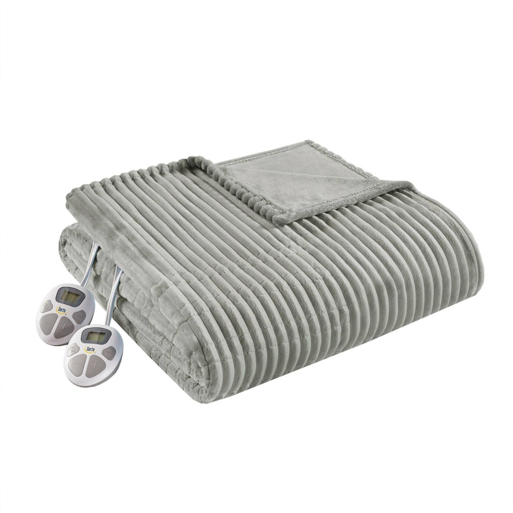 Photos - Duvet Serta Twin Corded Plush Electric Blanket Gray  