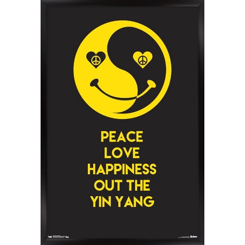 Trends International Peace Love Happy Framed Wall Poster Prints Black  Framed Version 14.725 x 22.375