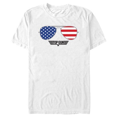 Men's Top Gun American Flag Aviator Sunglasses Logo T-shirt - White ...