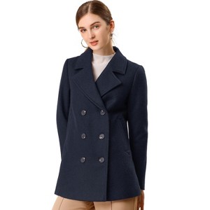 Allegra K Women's Long Sleeves Double Breasted Button Winter Outerwear Pea Coat - 1 of 4